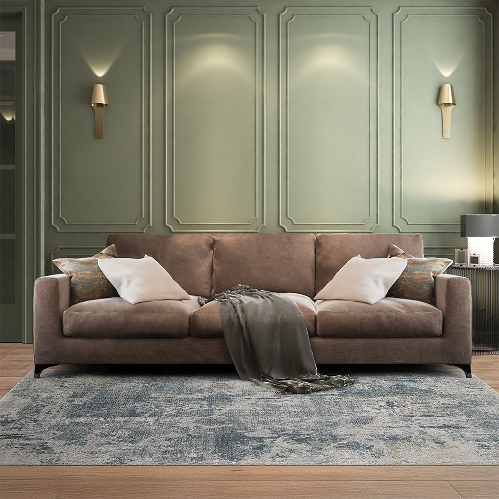 abscract blue and cream low pile rug payton