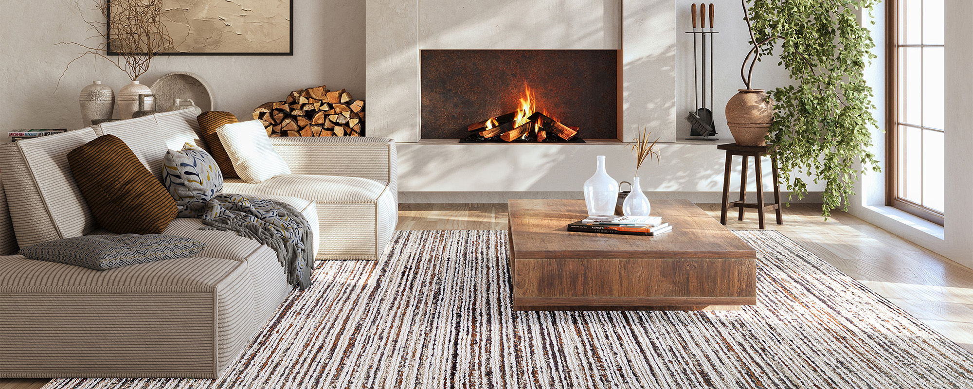 bown red and cream mid pile striped rug