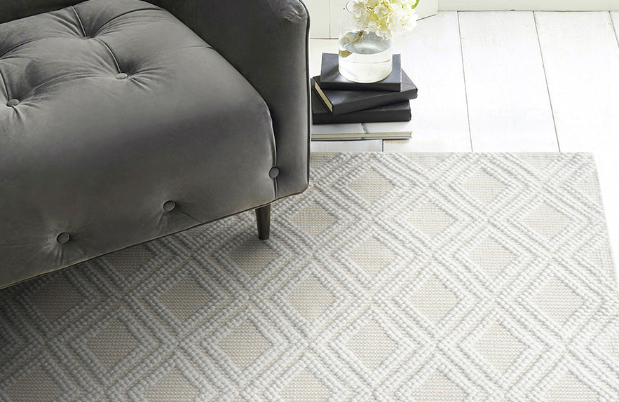 dark grey woven rug with side table